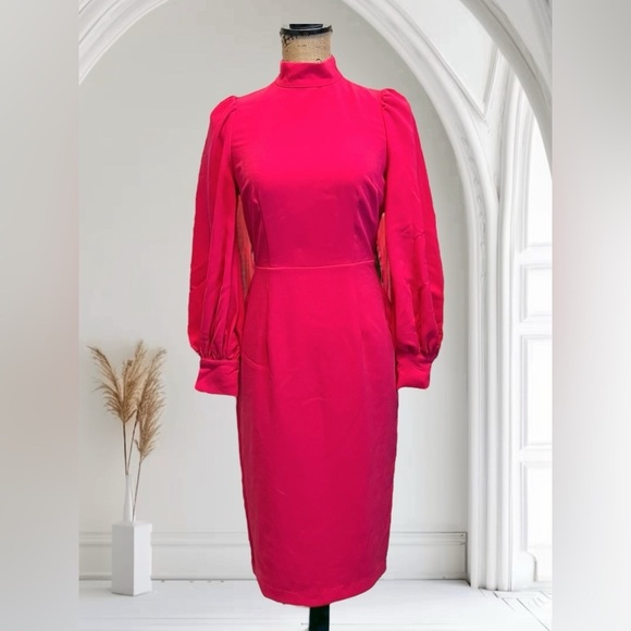 Sergio Hudson Barbie Pink Balloon Sleeve Sheath Pencil Dress Size XS - Picture 1 of 7